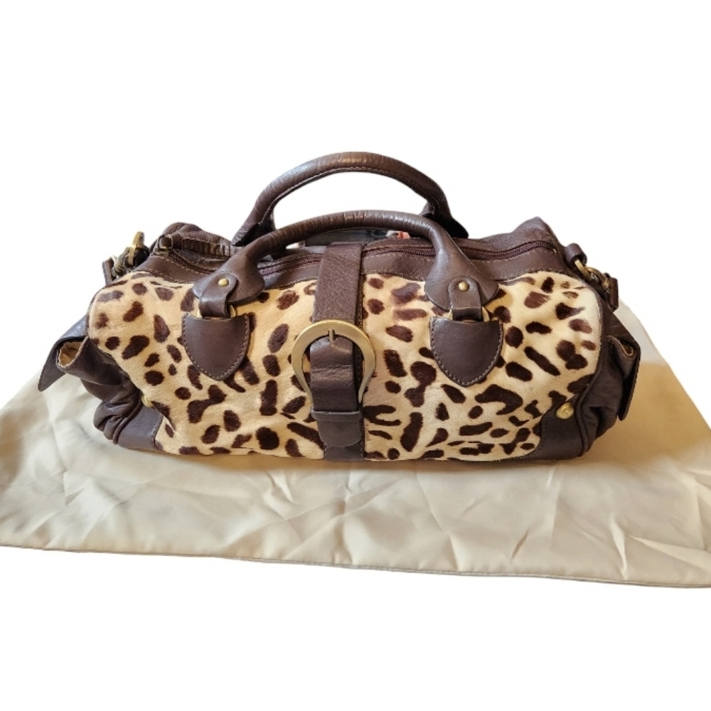 Michael Rome Cowhide Print Leather Handbag Tote